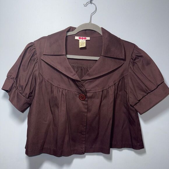 Vintage Y2K Discontinued 579 Brown single Button Cropped Jacket Size Medium EUC - Picture 1 of 7